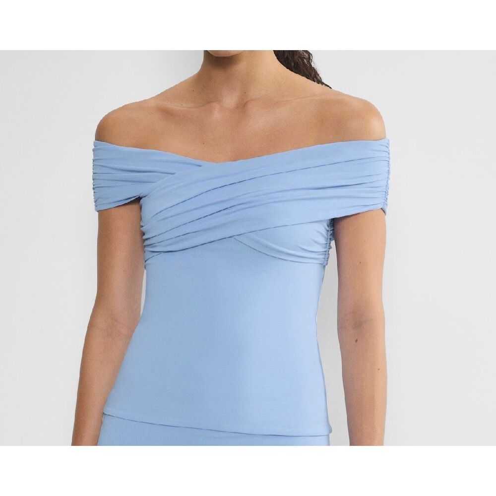 Aritzia Contour Synthesis Off Shoulder Ruched Top Dayflower blue womens XS NEW